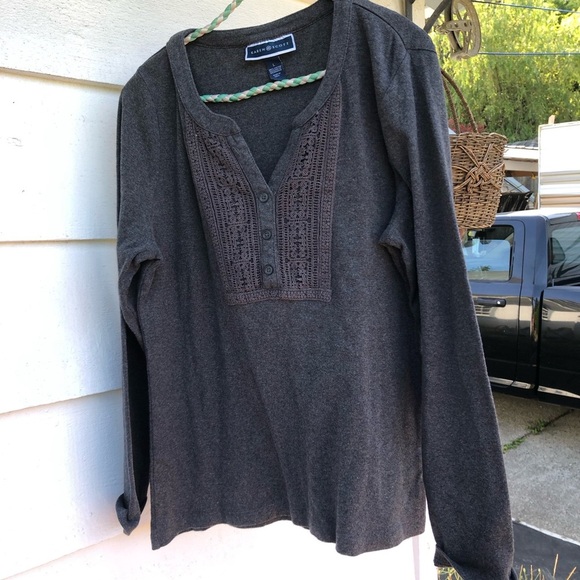 Karen Scott Charcoal Long Sleeve Henley. Size L - 100% cotton- made in India - Picture 1 of 7